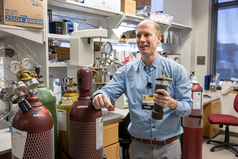 James Byrne in a cancer research lab at The University of Iowa