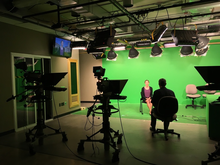Kara Whitaker recording a video in the studio Kara Whitaker at Communicating Ideas workshop