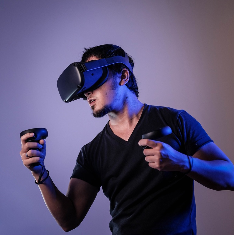 Man wearing virtual reality headset