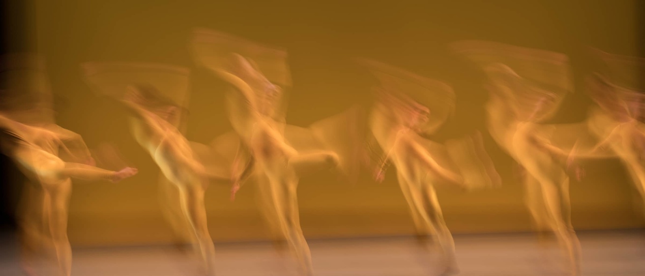 The image shows a dancer in motion, creating a dynamic and fluid visual effect.