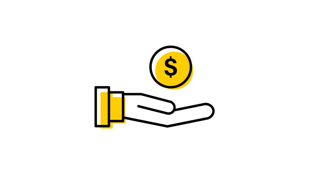 Icon of a hand palm up with a coin floating above it.