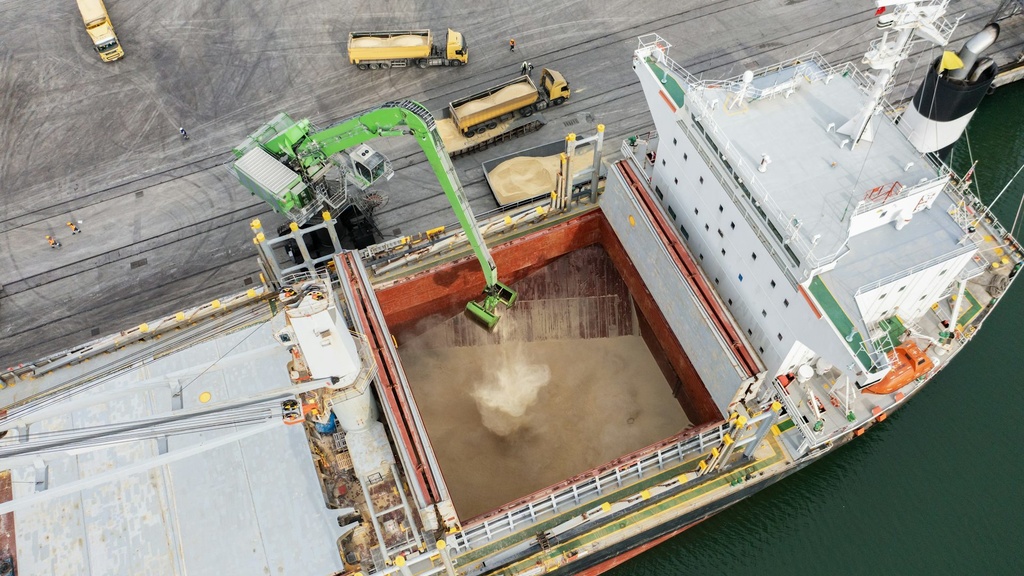 Grain transported in shipping containers
